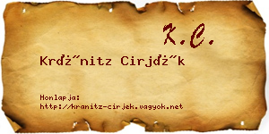 Kránitz Cirjék névjegykártya